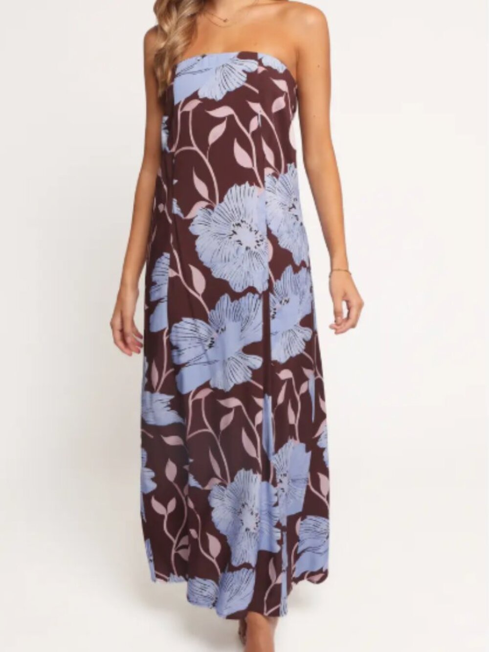 Petal & Pup Ottavia Strapless Floral Maxi Dress – Blue Poppies – Medium – NWT